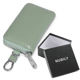 NUBILY Genuine Leather Car Key Case, Unisex Keychain Wallet Coin Purse Bag with Metal Hook