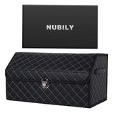 NUBILY Pu Leather Travelling Trunks Organizer Auto Supplies Trunk Storage Box Car Boot Tidy Storage Box Black