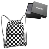 NUBILY Black And White Checkered Print Shopping Bag Drawstring Grocery Bag Backpack String Bags for Shopping