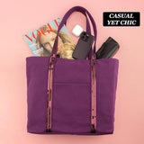 NUBILY Large Stylish Purple Canvas Shoulder bag for women Utility Tote Bag with Pockets Teacher bag