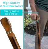 Wooden Walking Stick Cane - for Men, Women, & Seniors - 36 Inch Single Point Rubber Tip with Willow Handle