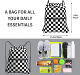 NUBILY Black And White Checkered Print Shopping Bag Drawstring Grocery Bag Backpack String Bags for Shopping